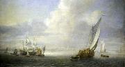 Abraham van der Hecken Seascape with a port in the background oil